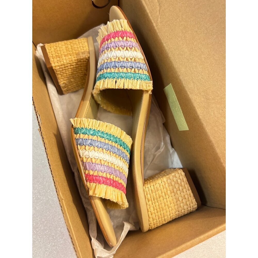 J. Crew Woven mule heels Rainbow Raffia Size 8 BW886 - Picture 6 of 7